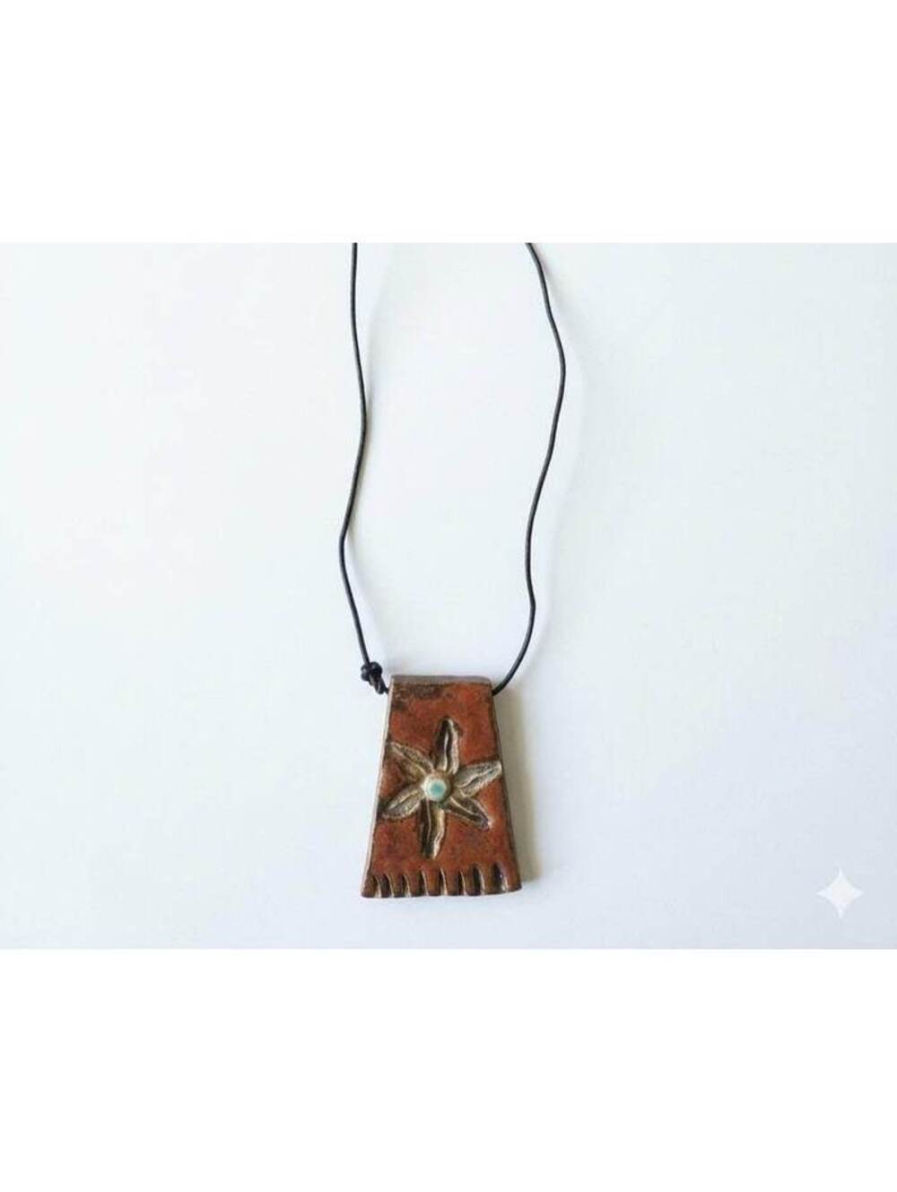 Handmade Ceramic Flower Pendant Necklace Boho Clay Artisan Terracotta